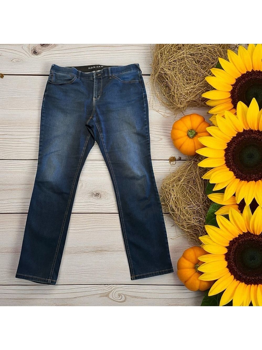Hannah Straight Leg Denim Jeans Womens Size 16 Blue Mid Rise Zipper 4-Pockets